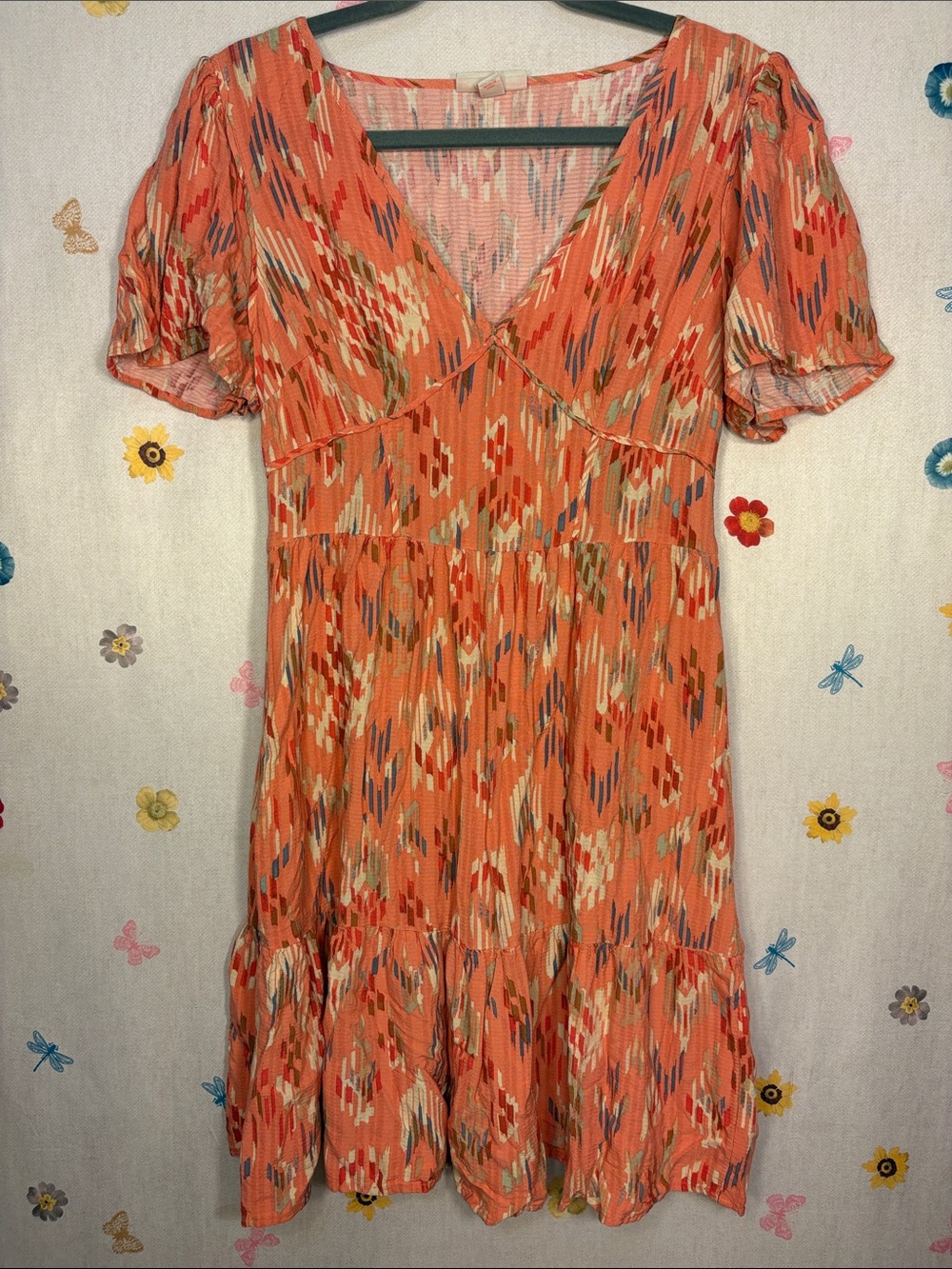 Knox Rose Coral Multi-Print V-Neck Tiered Dress